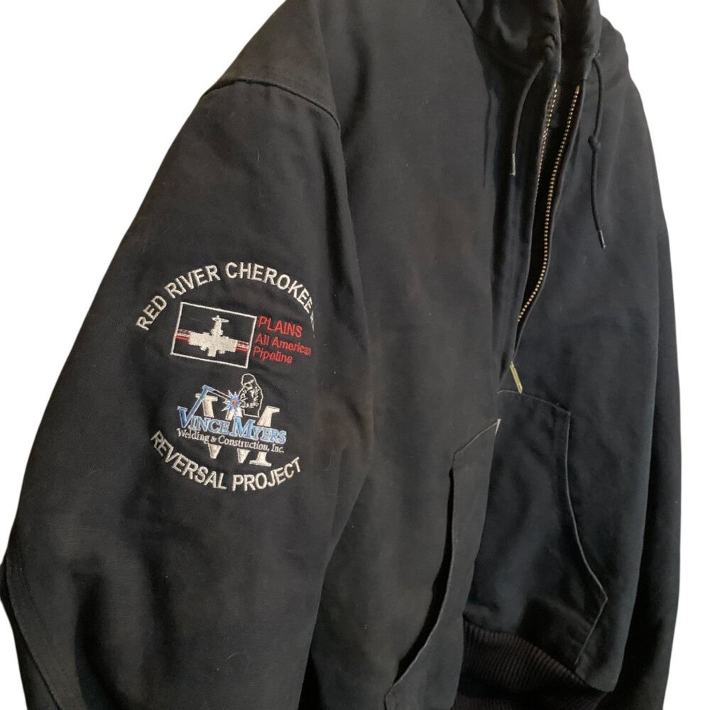 VTG 90s CARHARTT Jacket Duck Chore Quilted Black Pipeline Embroidery Size XL USA - Picture 4 of 16